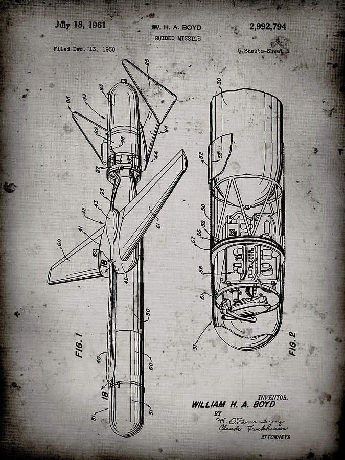 Pp624-faded Grey Cold War Era Guided Missile Patent Poster Digital Art ...