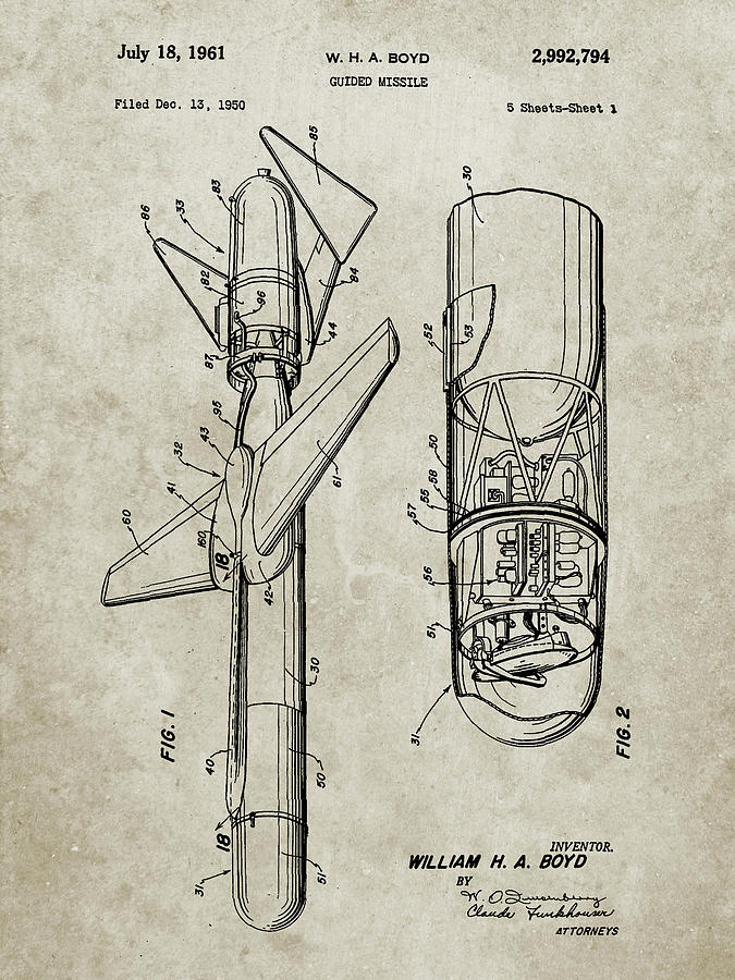 Objects Digital Art - Pp624-sandstone Cold War Era Guided Missile Patent Poster by Cole Borders