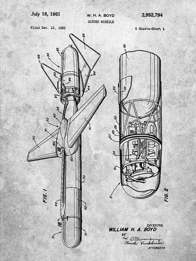 Objects Digital Art - Pp624-slate Cold War Era Guided Missile Patent Poster by Cole Borders