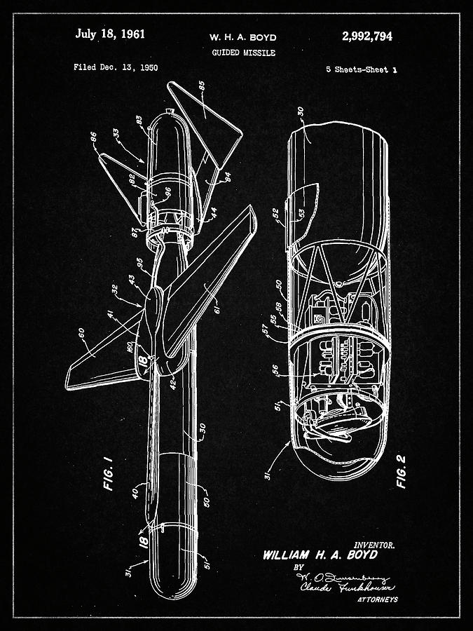 Objects Digital Art - Pp624-vintage Black Cold War Era Guided Missile Patent Poster by Cole Borders
