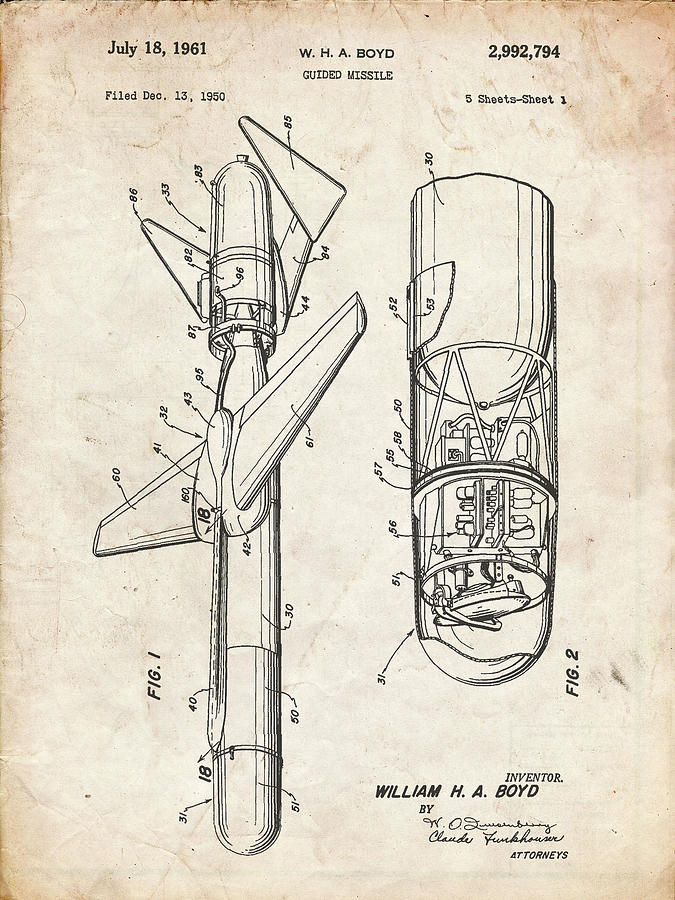 Objects Digital Art - Pp624-vintage Parchment Cold War Era Guided Missile Patent Poster by Cole Borders