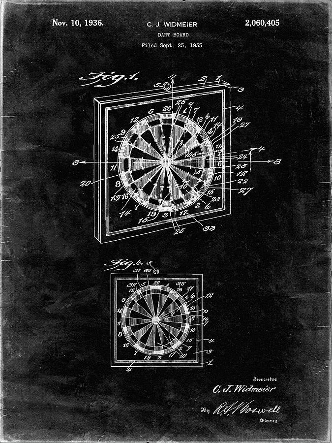 Pp625-black Grunge Dart Board 1936 Patent Poster Digital Art by Cole ...