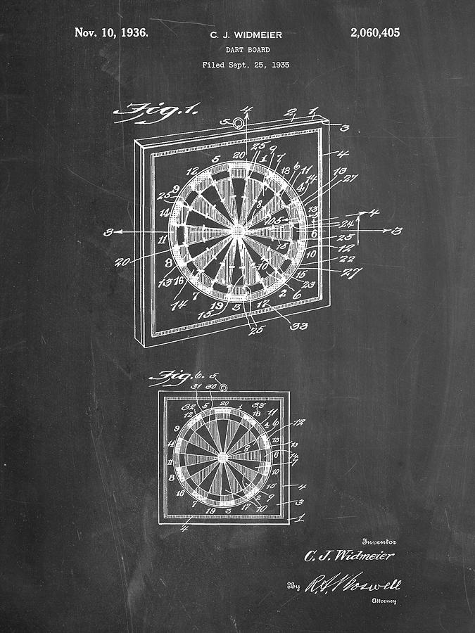 Objects Digital Art - Pp625-chalkboard Dart Board 1936 Patent Poster by Cole Borders