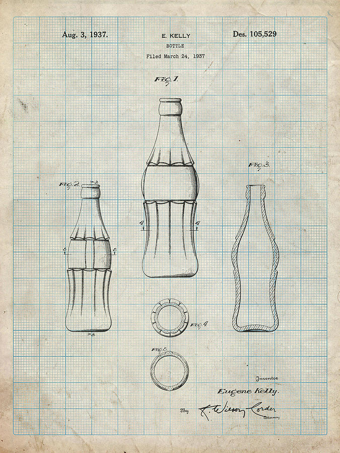 Bottle Digital Art - Pp626-antique Grid Parchment D-patent Coke Bottle Patent Poster by Cole Borders
