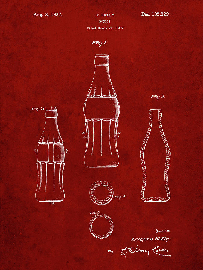 Bottle Digital Art - Pp626-burgundy D-patent Coke Bottle Patent Poster by Cole Borders