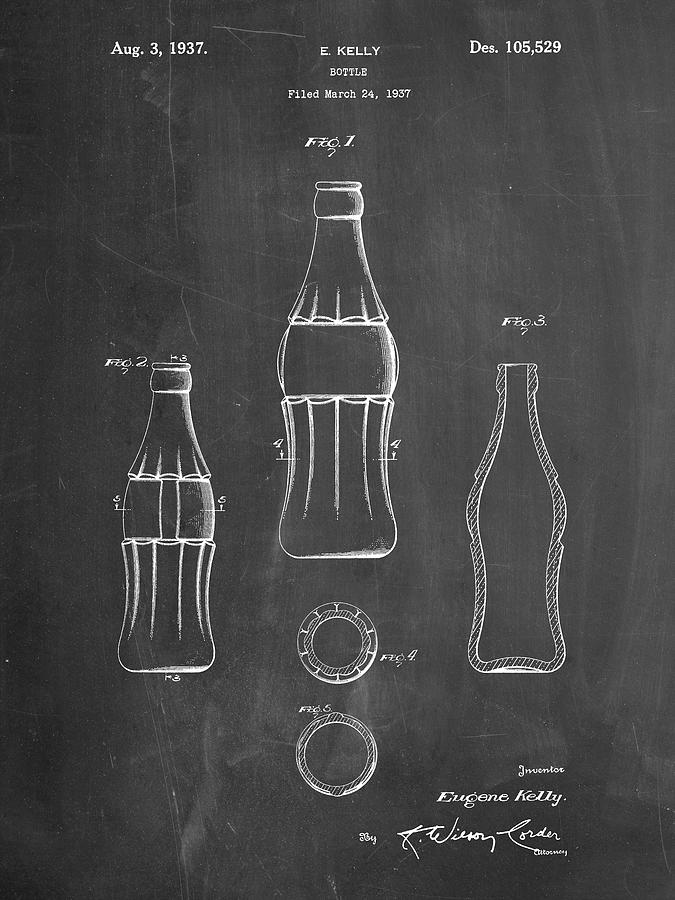 Bottle Digital Art - Pp626-chalkboard D-patent Coke Bottle Patent Poster by Cole Borders