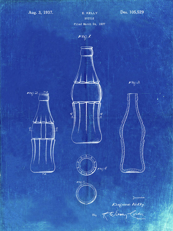 Bottle Digital Art - Pp626-faded Blueprint D-patent Coke Bottle Patent Poster by Cole Borders