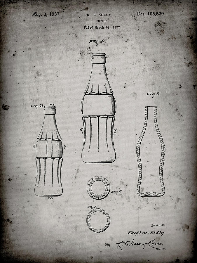 Bottle Digital Art - Pp626-faded Grey D-patent Coke Bottle Patent Poster by Cole Borders