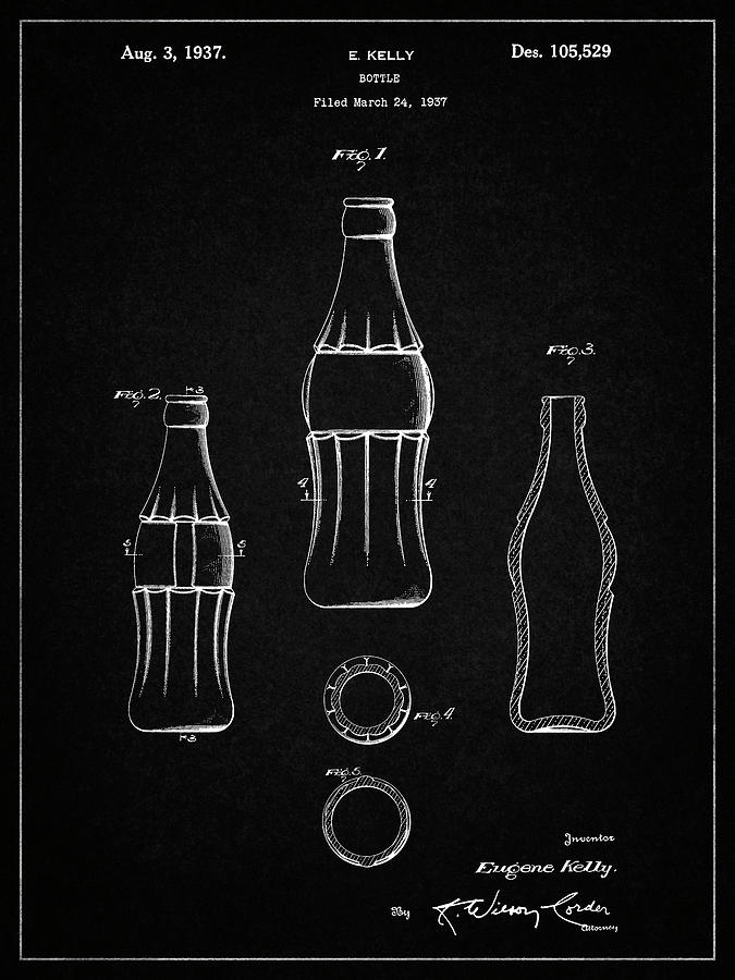 Bottle Digital Art - Pp626-vintage Black D-patent Coke Bottle Patent Poster by Cole Borders