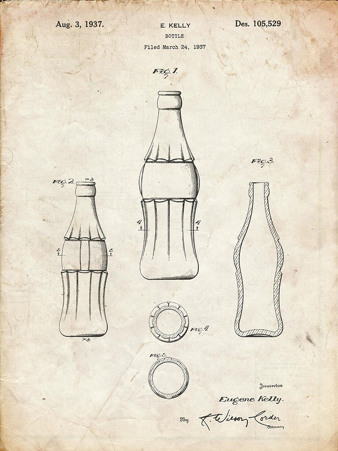 Bottle Digital Art - Pp626-vintage Parchment D-patent Coke Bottle Patent Poster by Cole Borders