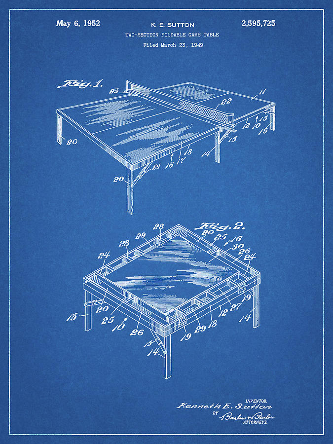 Toy Digital Art - Pp629-blueprint Ping Pong Table Patent Poster by Cole Borders