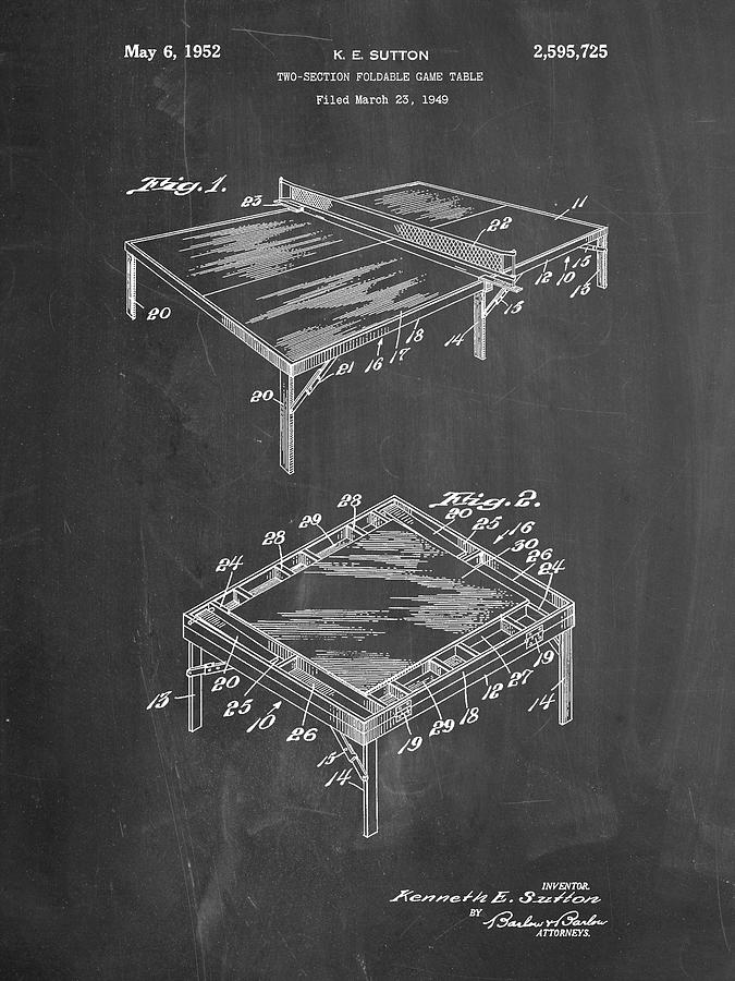 Toy Digital Art - Pp629-chalkboard Ping Pong Table Patent Poster by Cole Borders