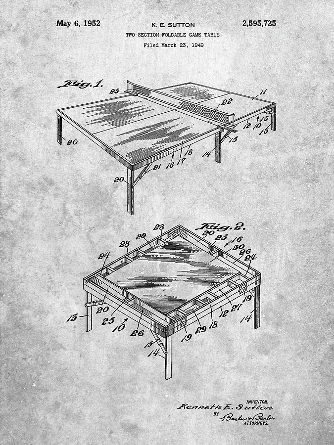 Toy Digital Art - Pp629-slate Ping Pong Table Patent Poster by Cole Borders