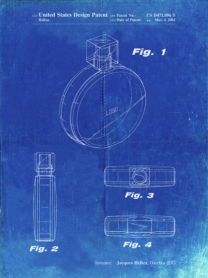 Clothing Digital Art - Pp630-faded Blueprint Perfume Jar Poster by Cole Borders