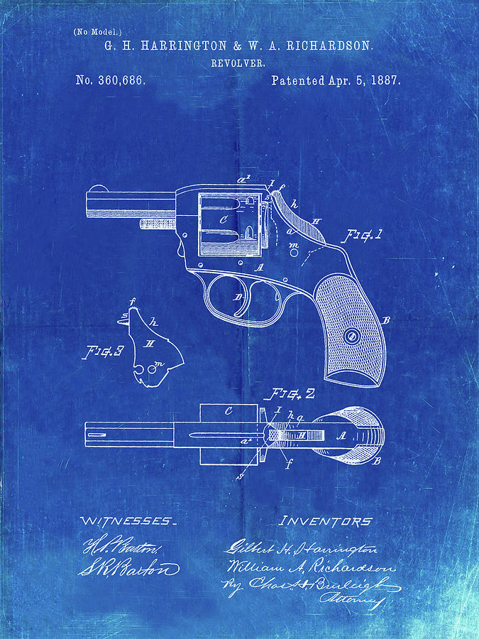 Pp633-faded Blueprint H & R Revolver Pistol Patent Poster Digital Art ...