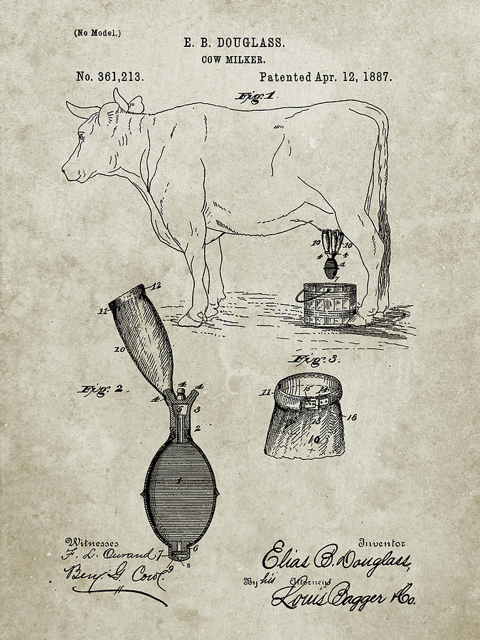 Animal Digital Art - Pp639-sandstone Cow Milker 1887 Patent Poster by Cole Borders