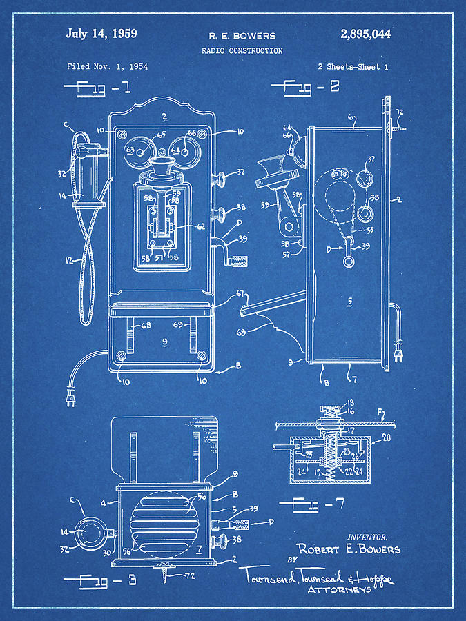 Objects Digital Art - Pp65-blueprint Wall Phone Patent Poster by Cole Borders