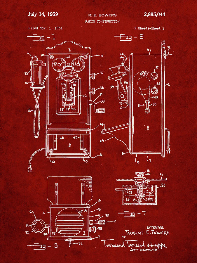 Objects Digital Art - Pp65-burgundy Wall Phone Patent Poster by Cole Borders