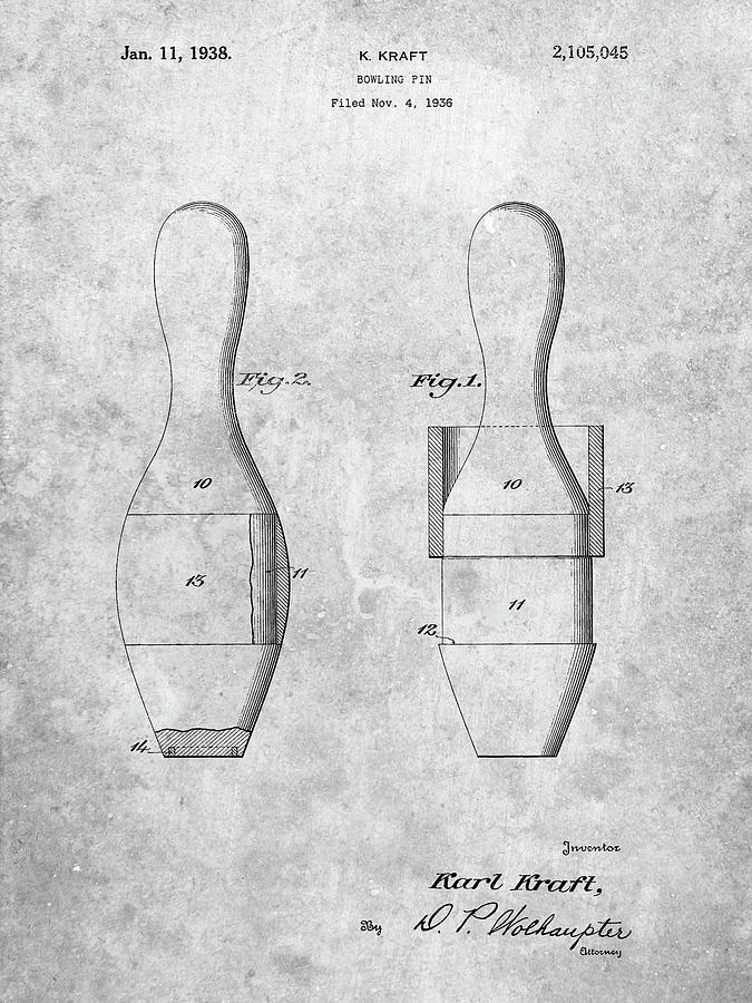 Sports Digital Art - Pp653-slate Bowling Pin 1938 Patent Poster by Cole Borders