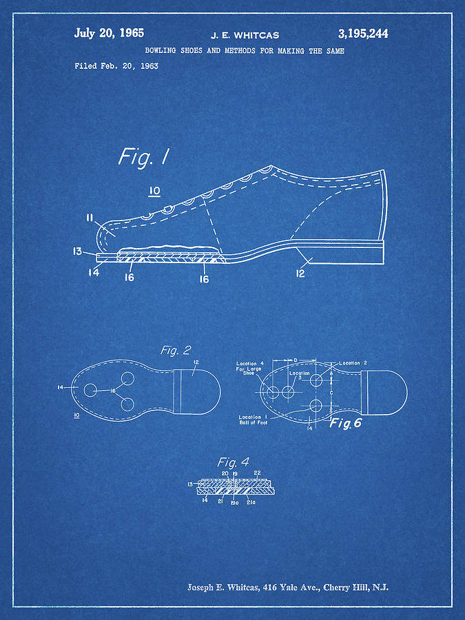 Sports Digital Art - Pp655-blueprint Vintage Bowling Shoes Patent Poster by Cole Borders