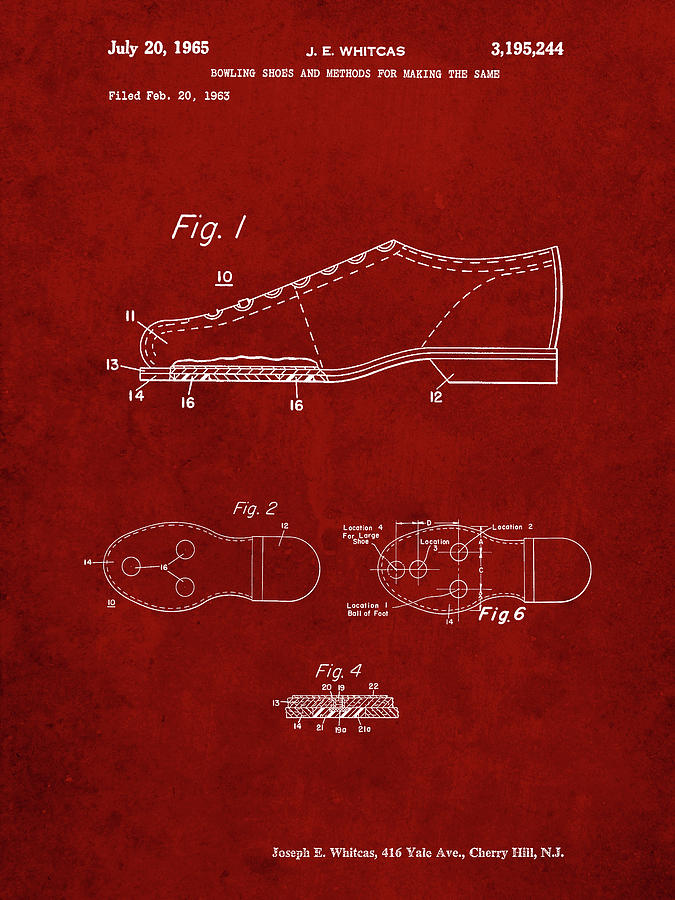 Sports Digital Art - Pp655-burgundy Vintage Bowling Shoes Patent Poster by Cole Borders