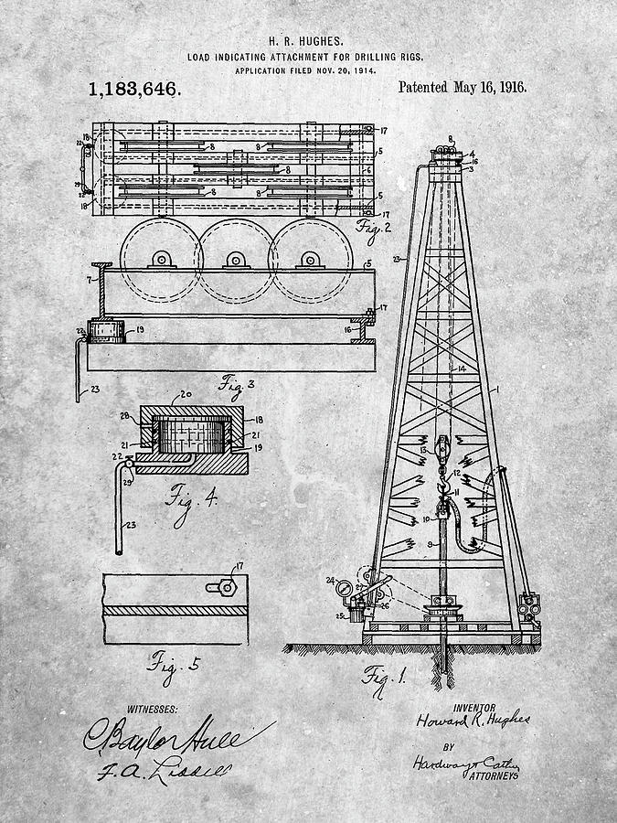 Objects Digital Art - Pp66-slate Howard Hughes Oil Drilling Rig Patent Poster by Cole Borders