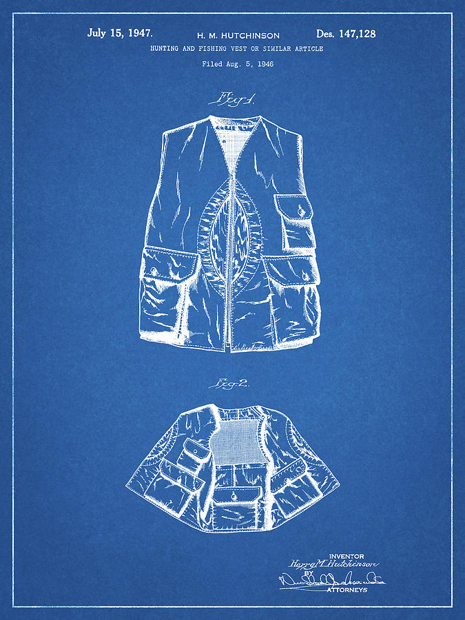 Sports Digital Art - Pp661-blueprint Hunting And Fishing Vest Patent Poster by Cole Borders