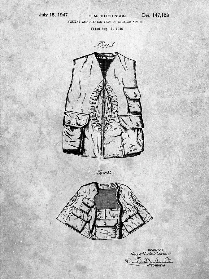 Pp661-slate Hunting And Fishing Vest Patent Poster Digital Art by