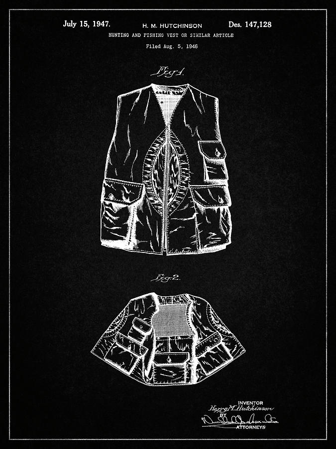 Sports Digital Art - Pp661-vintage Black Hunting And Fishing Vest Patent Poster by Cole Borders