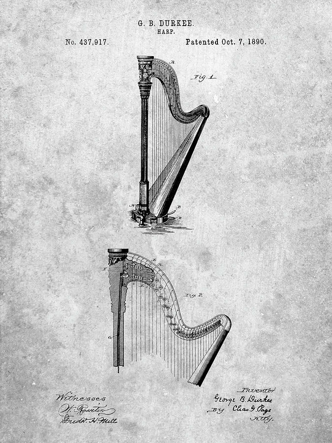 Music Digital Art - Pp662-slate Harp Instrument 1890 Patent Poster by Cole Borders