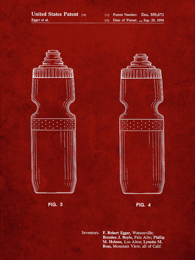 Sports Digital Art - Pp669-burgundy Cycling Water Bottle Patent Poster by Cole Borders