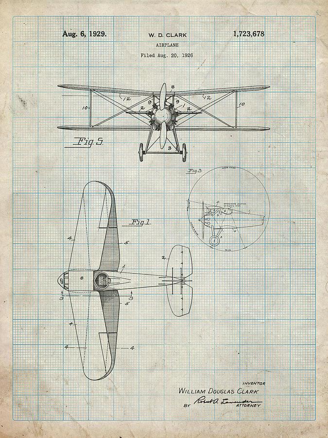 Airplane Digital Art - Pp68-antique Grid Parchment Staggered Biplane Aircraft Patent Poster by Cole Borders