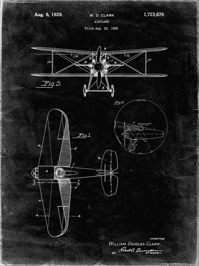 Airplane Digital Art - Pp68-black Grunge Staggered Biplane Aircraft Patent Poster by Cole Borders