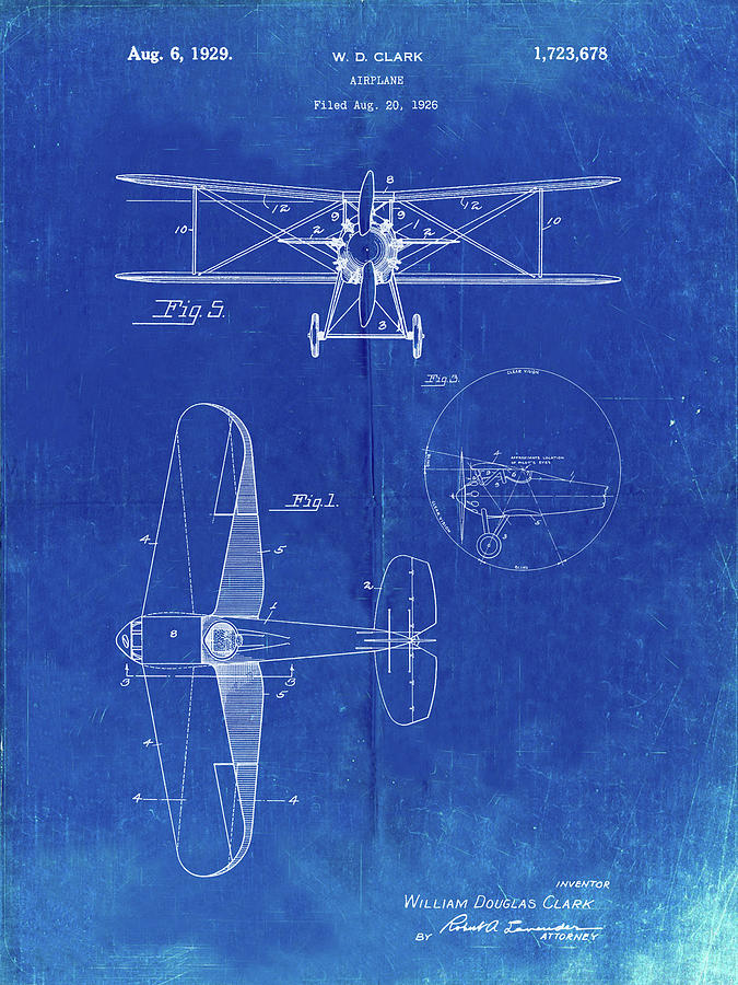 Airplane Digital Art - Pp68-faded Blueprint Staggered Biplane Aircraft Patent Poster by Cole Borders