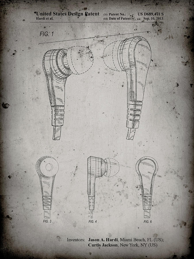 Music Digital Art - Pp686-faded Grey Ear Buds Patent Poster by Cole Borders