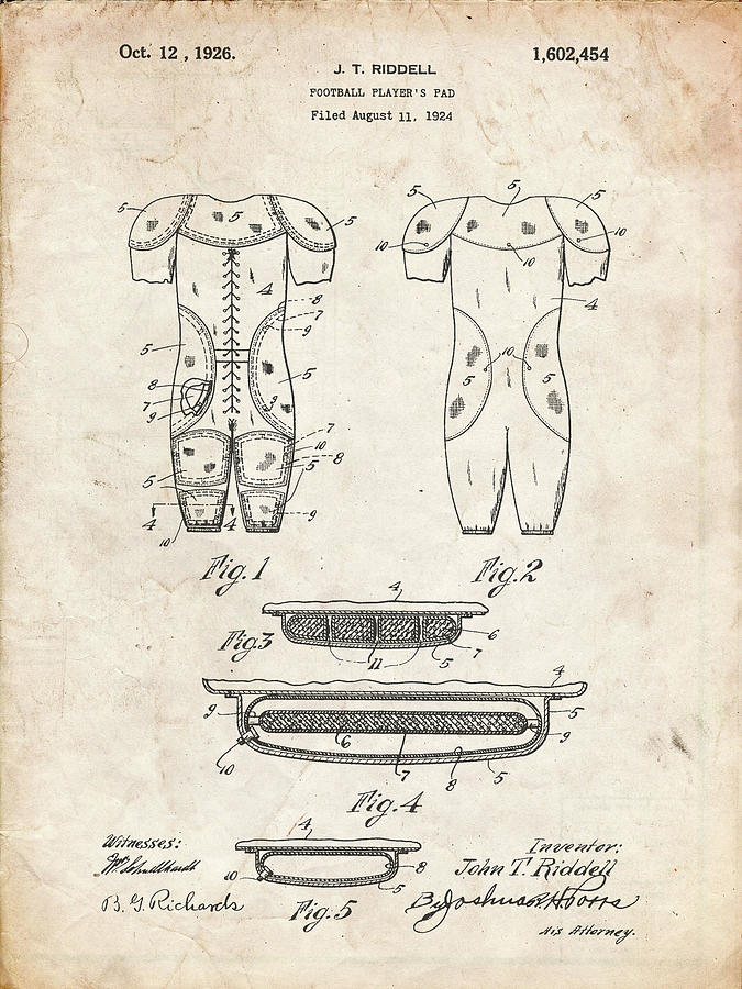 Pp690-vintage Parchment Ridell Football Pads 1926 Patent Poster Digital ...