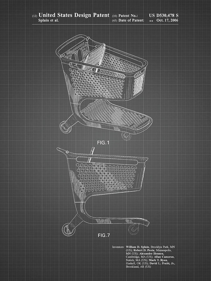 Basket Digital Art - Pp693-black Grid Target Shopping Cart Patent Poster by Cole Borders