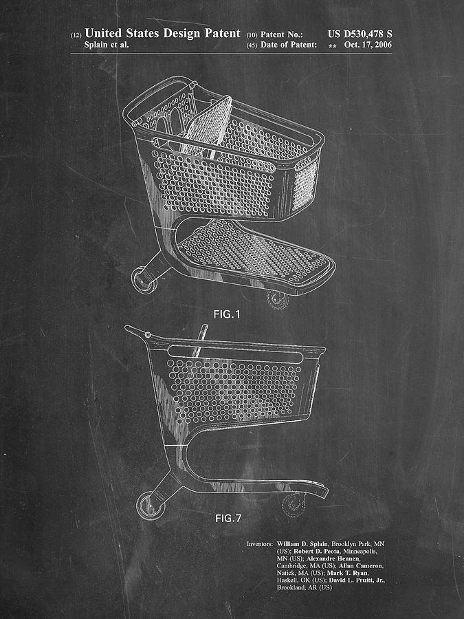 Basket Digital Art - Pp693-chalkboard Target Shopping Cart Patent Poster by Cole Borders