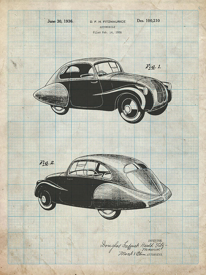Transportation Digital Art - Pp697-antique Grid Parchment 1936 Tatra Concept Patent Poster by Cole Borders