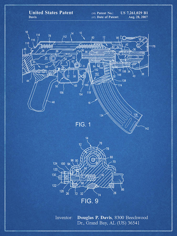 Gun Digital Art - Pp701-blueprint Ak-47 Bolt Locking Patent Print by Cole Borders