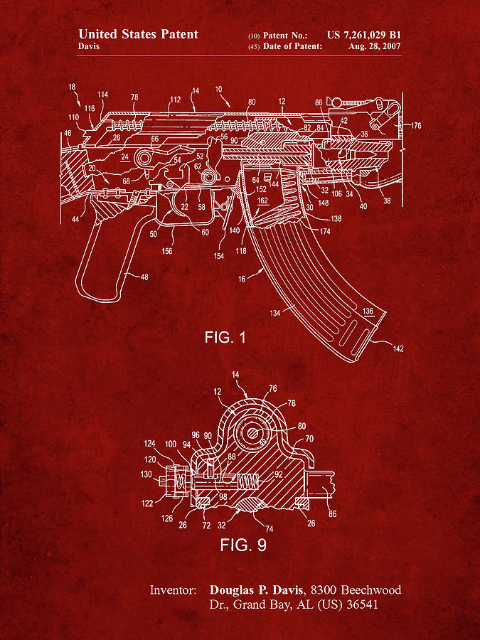 Gun Digital Art - Pp701-burgundy Ak-47 Bolt Locking Patent Print by Cole Borders