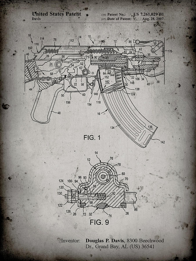 Gun Digital Art - Pp701-faded Grey Ak-47 Bolt Locking Patent Print by Cole Borders