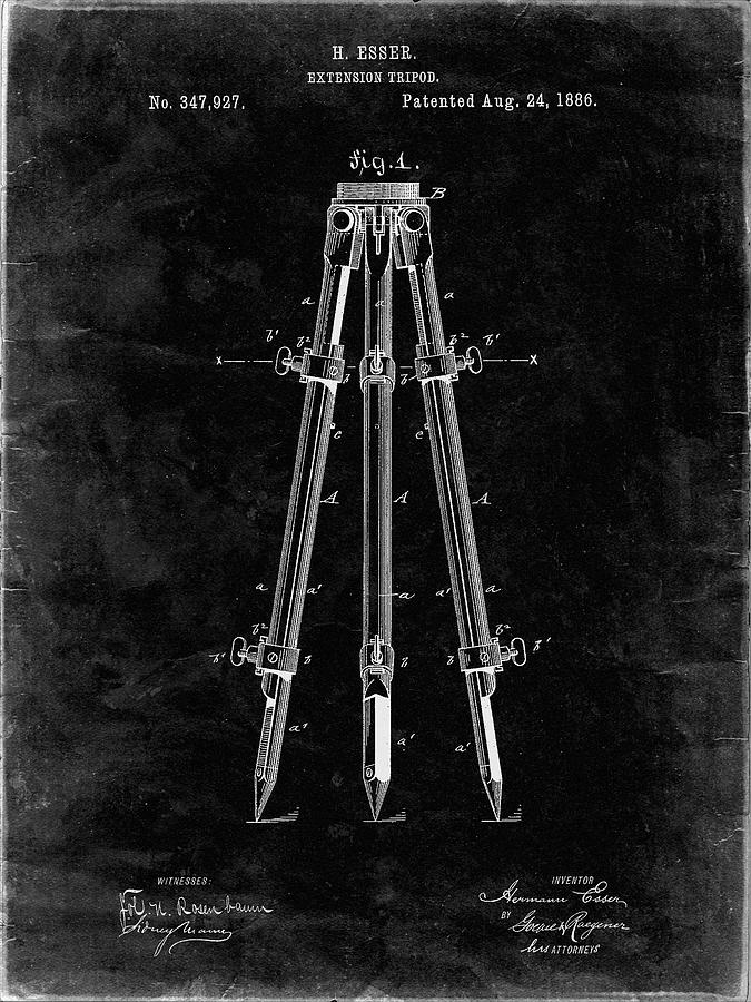 Tripod Photograph - Pp703-black Grunge Antique Extension Tripod Patent Poster by Cole Borders