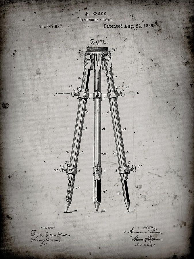 Tripod Photograph - Pp703-faded Grey Antique Extension Tripod Patent Poster by Cole Borders