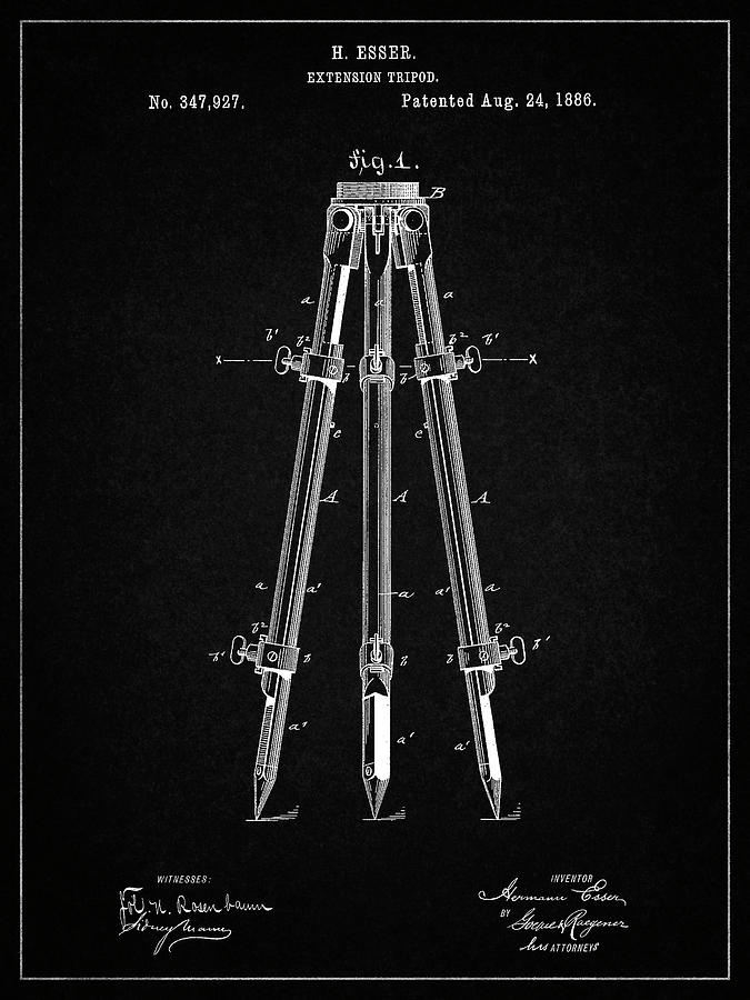 Tripod Photograph - Pp703-vintage Black Antique Extension Tripod Patent Poster by Cole Borders