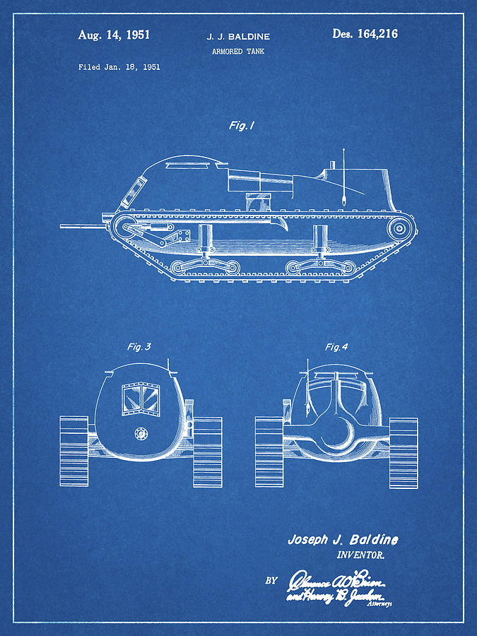 Armored Digital Art - Pp705-blueprint Armored Tank Patent Poster by Cole Borders