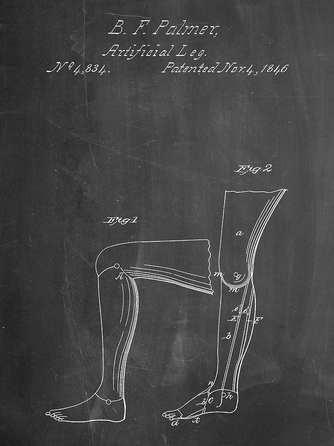 Vintage Digital Art - Pp706-chalkboard Artificial Leg Patent 1846 Wall Art Poster by Cole Borders