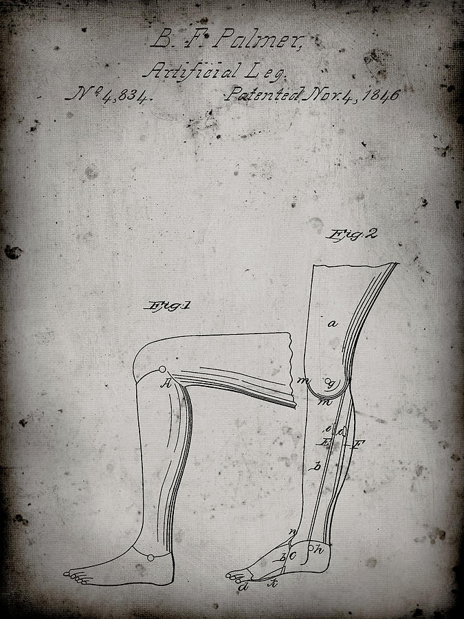 Vintage Photograph - Pp706-faded Grey Artificial Leg Patent 1846 Wall Art Poster by Cole Borders