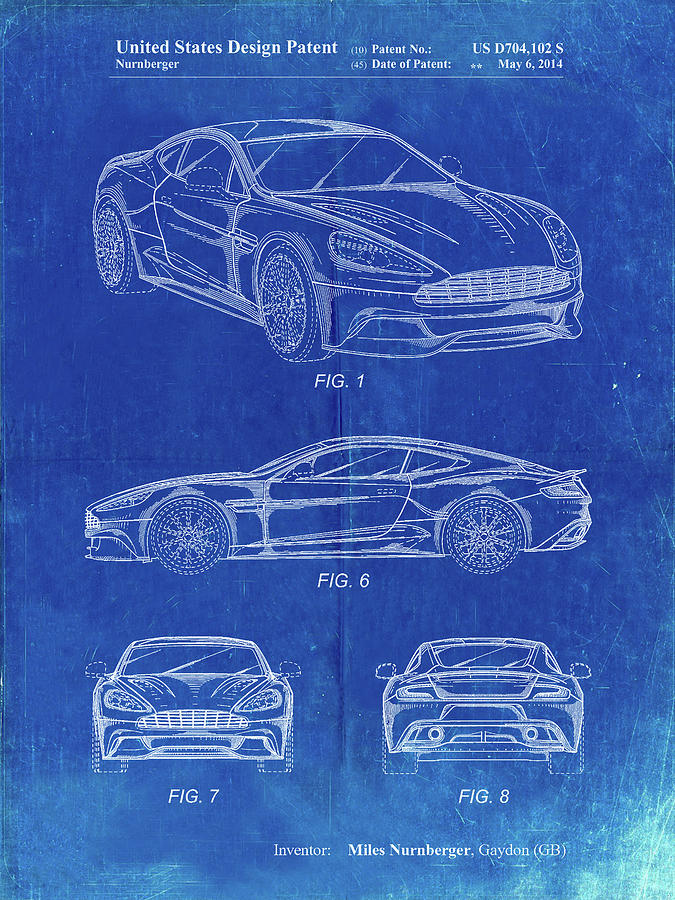Car Digital Art - Pp708-faded Blueprint Aston Martin D89 Carbon Edition Patent Poster by Cole Borders