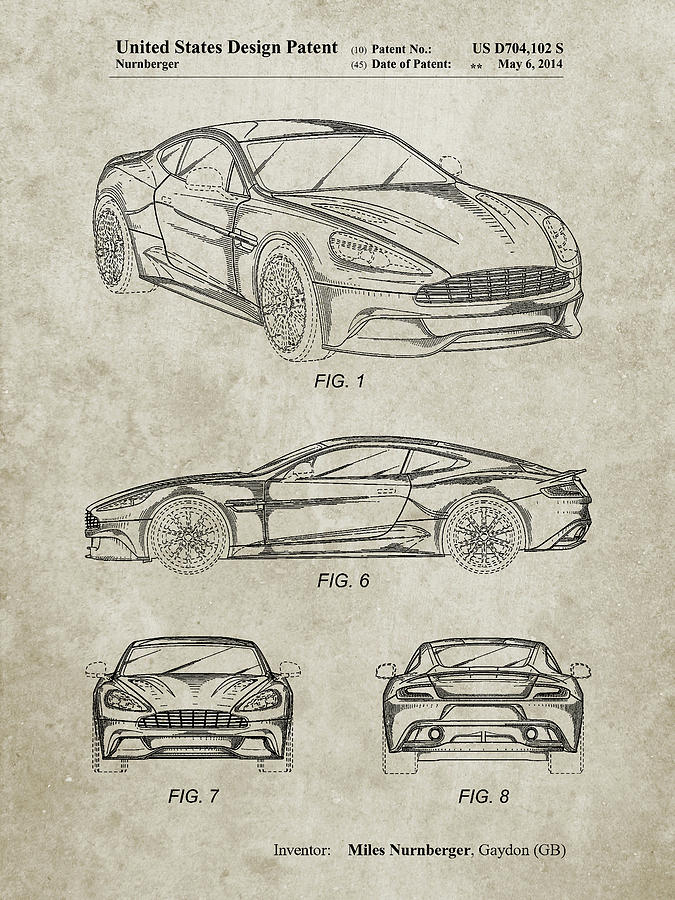 Car Digital Art - Pp708-sandstone Aston Martin D89 Carbon Edition Patent Poster by Cole Borders